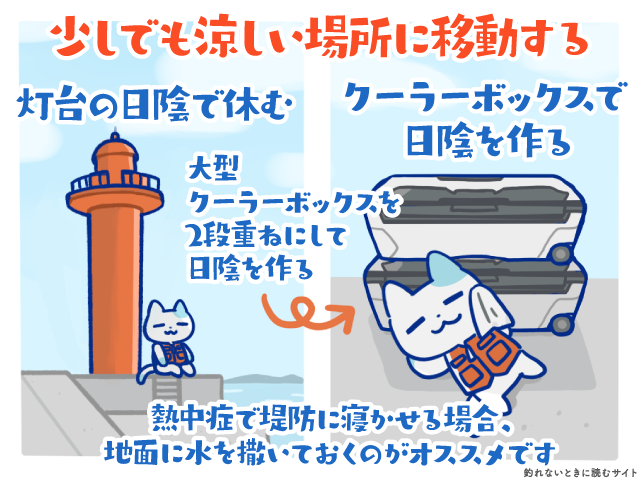熱中症に気付いたら少しでも涼しい場所へ移動する