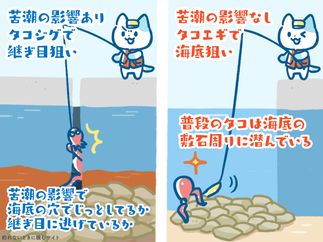 岸和田一文字のタコ釣りは苦潮の影響があればタコジグ、なければタコエギで狙う